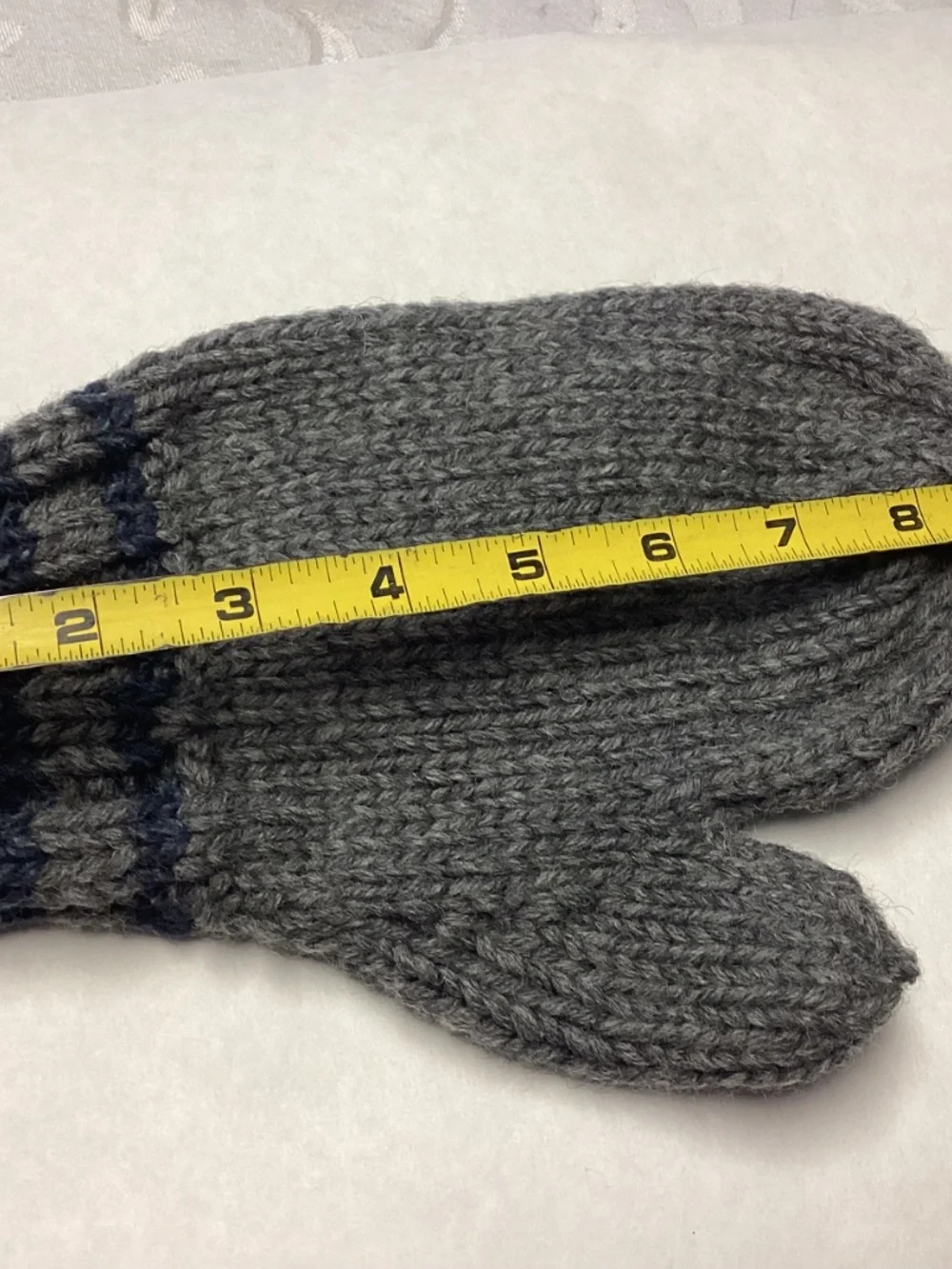 Wool mittens hand made grays.💙and blue stripe UNISEX. NEVER WORN